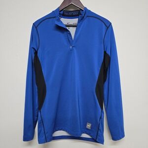 Nike Pro Combat Hyperwarm Dri-Fit Max Quarter Zip Mens M Blue Black Sporty